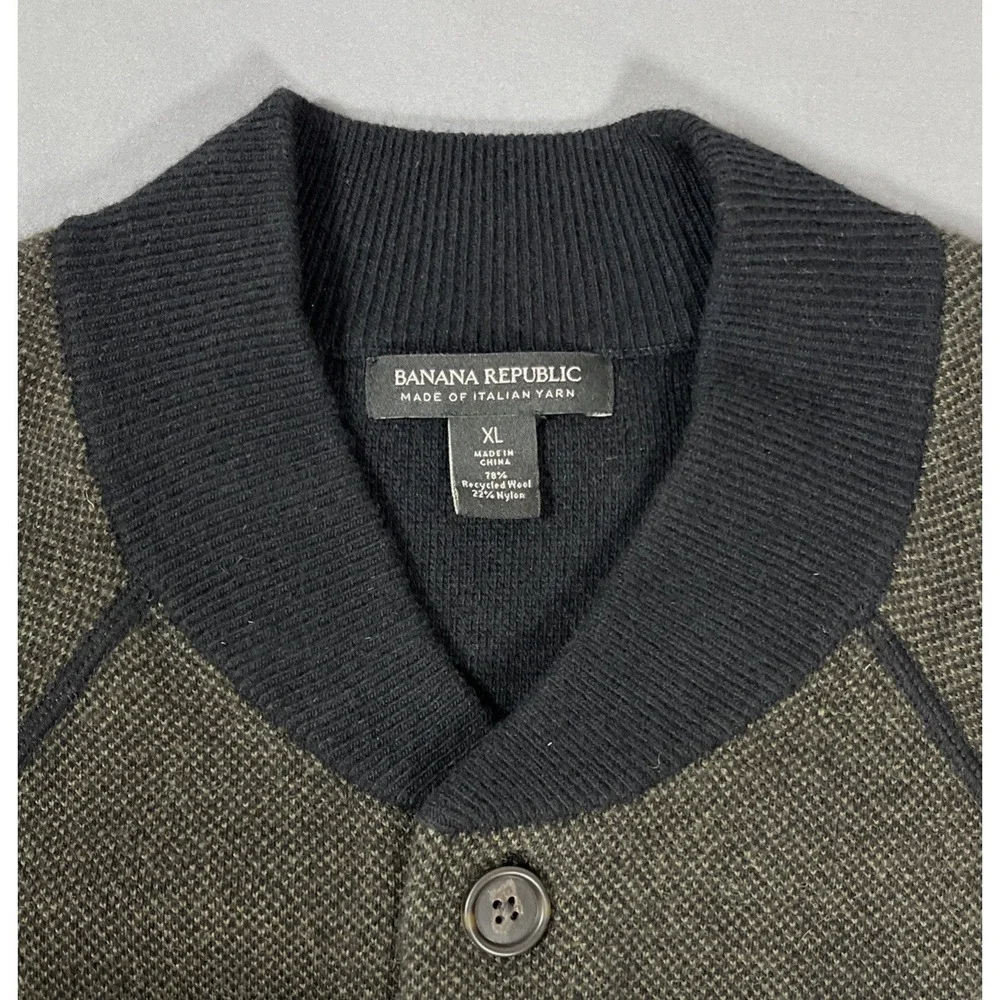 Banana Republic Mens XL Wool Birdseye Bomber Sweater Jacket Dark Gray Buttons